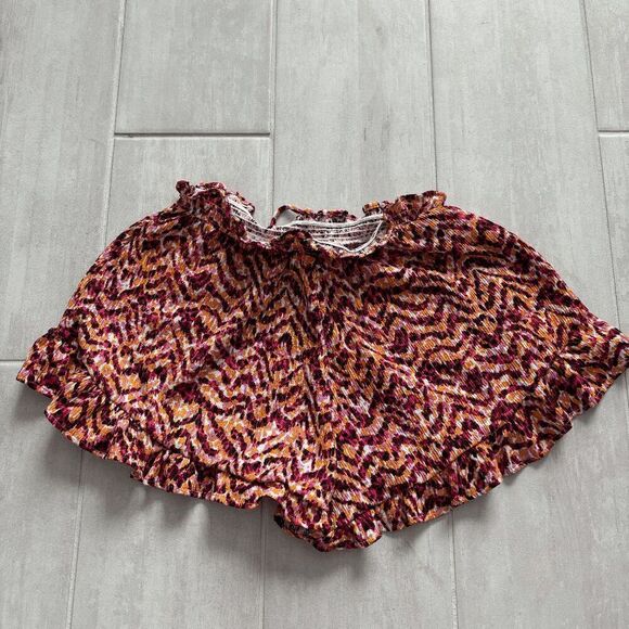 Bar III Shorts Textured Ruffle Drawstring Pull-On Tiger Tracks Orange Pink Large - Picture 2 of 6